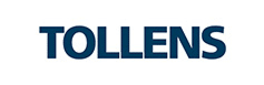 Logo Tollens en lettres capitales bleu foncé sur fond blanc. Le texte Tollens est stylisé avec un effet 3D subtil.